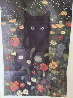 黒猫と花畑　アートポスター　インテリア雑貨　小物　リビング　玄関　トイレ　ネコのサムネイル
