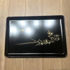 [ 輪島塗 ] 黒漆盆 金梅波紋様 大判サイズのサムネイル