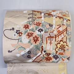 袋帯 正絹 金糸 牛車 扇 亀甲 菊花 楓 桔梗 流線 着物 052t - メルカリ