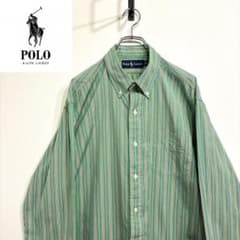 超人気❗️ラルフローレン　ストライプシャツ　XL 90s刺繍古着希少レア長袖BD