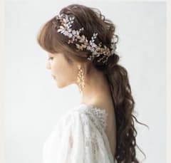 【ブライダル】ヘアアクセサリー ビジュー リーフ ゴールドのサムネイル