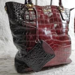 美品 レザージュエルズ クロコ型押し トートバッグ ボルドー 傷あり 
