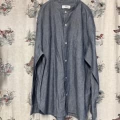 UNIQLO ユニクロ　メンズ　ノーカラー　ストライプ 長袖シャツ　Lサイズ