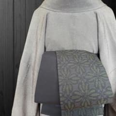着物反物* 大島紬菱と組紐柄紬黒 大人の兵児帯 半幅帯 長尺465cm