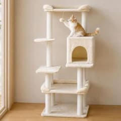 新品　キャットタワー　スリム　猫用品　据え置き　高さ162cm ベージュ キャットタワー 猫タワー 据え置き スリム 高さ148cm ベージュ - メルカリ