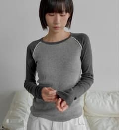 【UNE ORIGINAL】　バイカラーラグランシンプルトーンニット　グレー