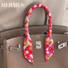 極美品】HERMES エルメス ツイリー ボルデュックリボン 赤オレンジ