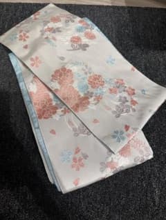 リバーシブル 半幅帯 小袋帯 桜 花柄　白　ピンク　青のサムネイル