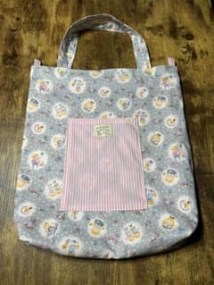 ハンドメイド トートバッグ 女の子柄 ピンクストライプ