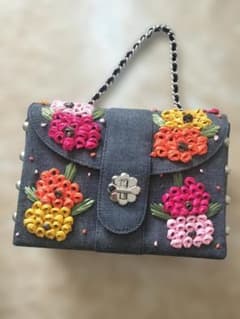 ANNA SUIデニム調 フラワー刺繍 チェーンショルダーバッグ - メルカリ