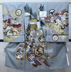 お宮参り 産着 のしめ 男児 正絹 総疋田柄 金刺繍 黒色 鷹 NO42699 