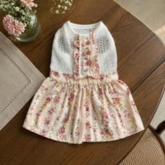 【新品】 犬服 ワンピース 花柄 レース リボン サイズ２ 小型犬のサムネイル