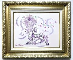 【F6号】水森亜土/手描き作品/表裏サイン有/裏描き有り/油彩/高級額のサムネイル