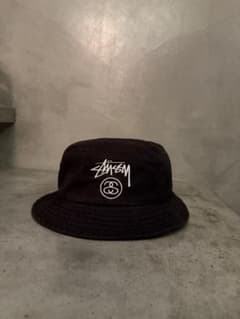 極美品】ステューシー バケットハット黒 刺繍 ダブルロゴ S/M Stussy