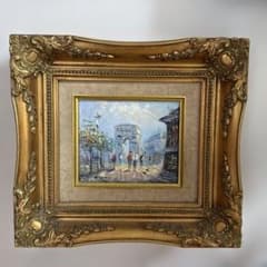 パリの凱旋門を描いた油絵 木製アンティーク調/ゴールド額縁額装