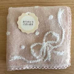 タオルハンカチ ピンク リボン柄のサムネイル