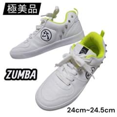 Zumba シューズ 24cm ホワイト 極美品】ZUMBAスタッズ付きスニーカー ホワイト×イエロー24~24.5cm