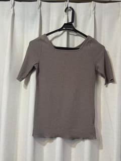 グレー リブ編み 半袖Tシャツ Mサイズのサムネイル