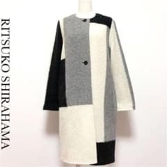 送料無料 美品 リツコシラハマ ノーカラー ロング ウール ニット コート 送料無料 美品 リツコシラハマ ノーカラー ロング ウール ニット