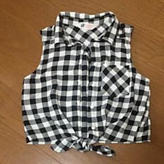 ラムちゃんさま専用★ギンガムチェック ノースリーブ前結びシャツのサムネイル