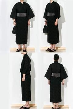 浴衣 メンズ 4点セット サイズL（浴衣 帯 下駄 信玄袋)  ワンタッチ帯のサムネイル