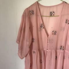 ガウン　ピンク　刺繍　レース　古着　mer チュニックのサムネイル