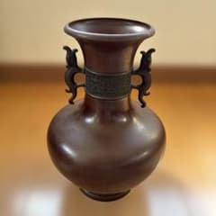 高岡銅器　銅製双耳花瓶　木箱付 高岡銅器 銅製双耳花瓶 木箱付 - メルカリ