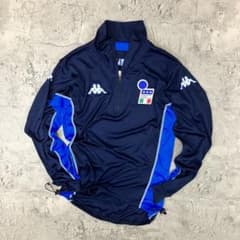 kappa イタリア代表 ハーフジップ スウェット M 00s Kappa サッカーイタリア代表 ハーフジップ 長袖トップ 古着 紺 M