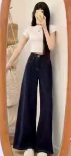 ダークブルーワイドレッグデニムパンツ - メルカリ