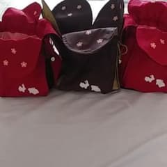 新品　和　うさぎ　巾着　３個セット　ちりめんのサムネイル