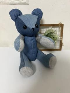 デニムリメイク　クマのぬいぐるみのサムネイル