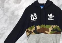 Thumbnail of 【美品】adidas アディダス 迷彩柄 黒 グレー フード付き パーカー