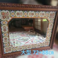 スペイン セアルコ 装飾タイル付き 大型 木製ウォールミラー 壁掛け鏡