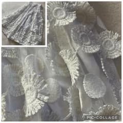 オブリ マーガレットドット刺繍 レース ホワイトフレアロングスカート