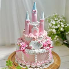 #1882 ピンク城3段　クレイケーキ　ウェディング　ウェルカムスペース　結婚式 1882 ピンク城3段 クレイケーキ ウェディング ウェルカムスペース 結婚