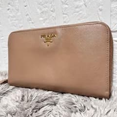 PRADA ラウンドファスナー サフィアーノ メタルロゴ 長財布 ベージュ 