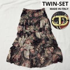 美品【TWIN-SET】イタリア プリーツスカート 定価47,300円 極美品 TWIN-SET ツインセット ペイズリー ティアードスカート