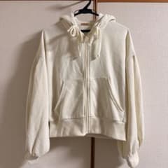 しまむら　mir. × manchan リボンジップアップパーカー ホワイト M