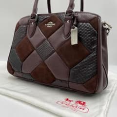 美品 COACH ハンドバッグ レザー ゴールド パッチワーク パイソン 