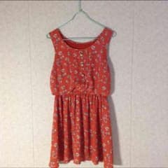オレンジ レトロワンピース  花柄のサムネイル