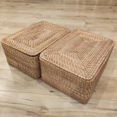 無印良品】重なるラタン長方形バスケット・中 / 蓋付き 2個セット