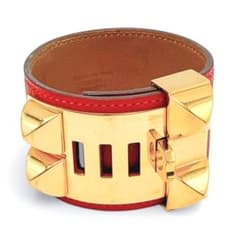 エルメス コリエドシアン ブレスレット レザー ゴールド 赤 レッド S