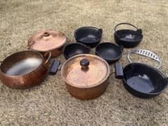 アンティーク 銅鍋 鉄鍋 古道具 セット 調理器具 キャンプ レトロ8点セット アンティーク 銅鍋 鉄鍋 古道具 セット 調理器具 キャンプ レトロ8点