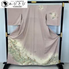 訪問着 作家物 汕頭刺繍 花模様 金糸 紅鼠色 しつけ糸 K-5902 - メルカリ