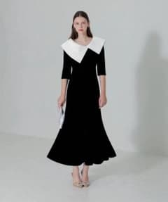 LEJA 配色アシンメトリービックカラーベロアマーメイドシルエット