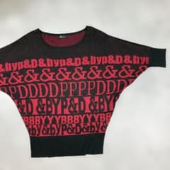 & by P&D ロゴニット ドルマン　M 七分袖 ブラック×ピンク