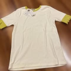 新品 しまむら 田中里奈 mysa ホワイト 五分袖 Tシャツ カラーリブ付きのサムネイル