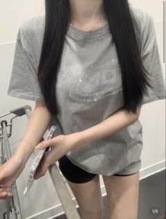 ラインストーン オーブ 半袖Tシャツ グレーのサムネイル