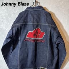 00s ジョニーブレイズ 特大バック刺繍 デニムジャケット 濃紺 B系 Y2K