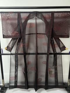 夏着物 正絹風通紗 透け感 渦巻き模様 黒系 新品同様 - メルカリ